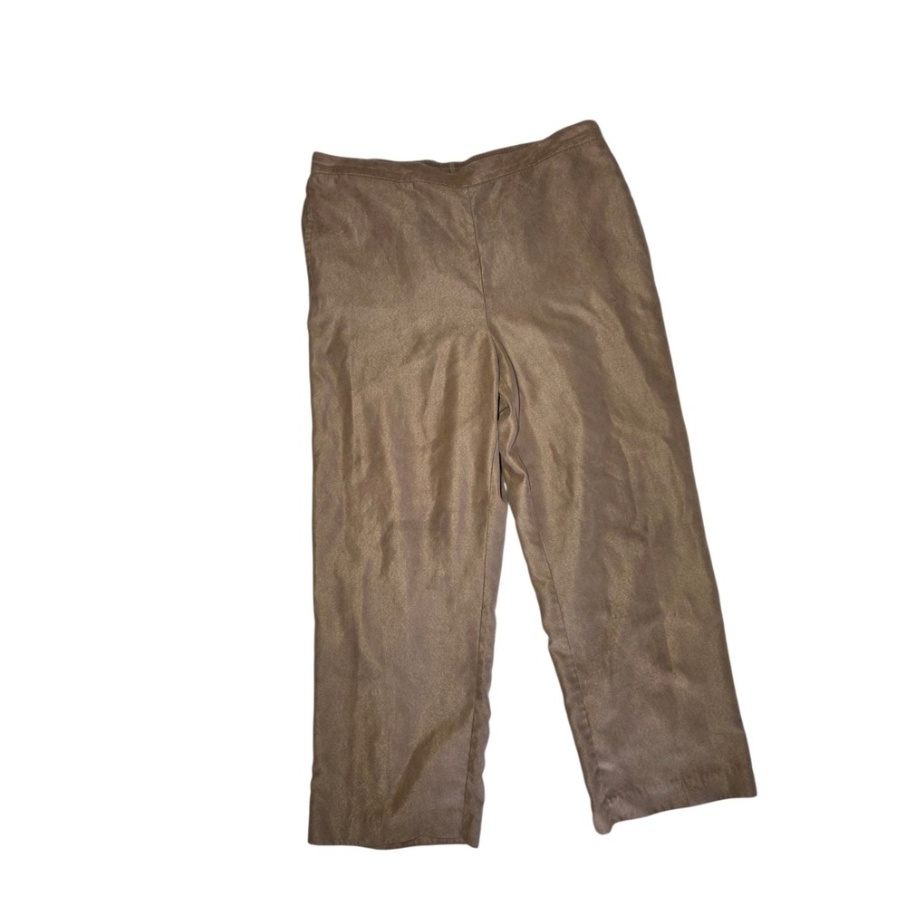 Alfred Dunner Brown Faux Suede Wide Leg High Rise Pull On Pants 16